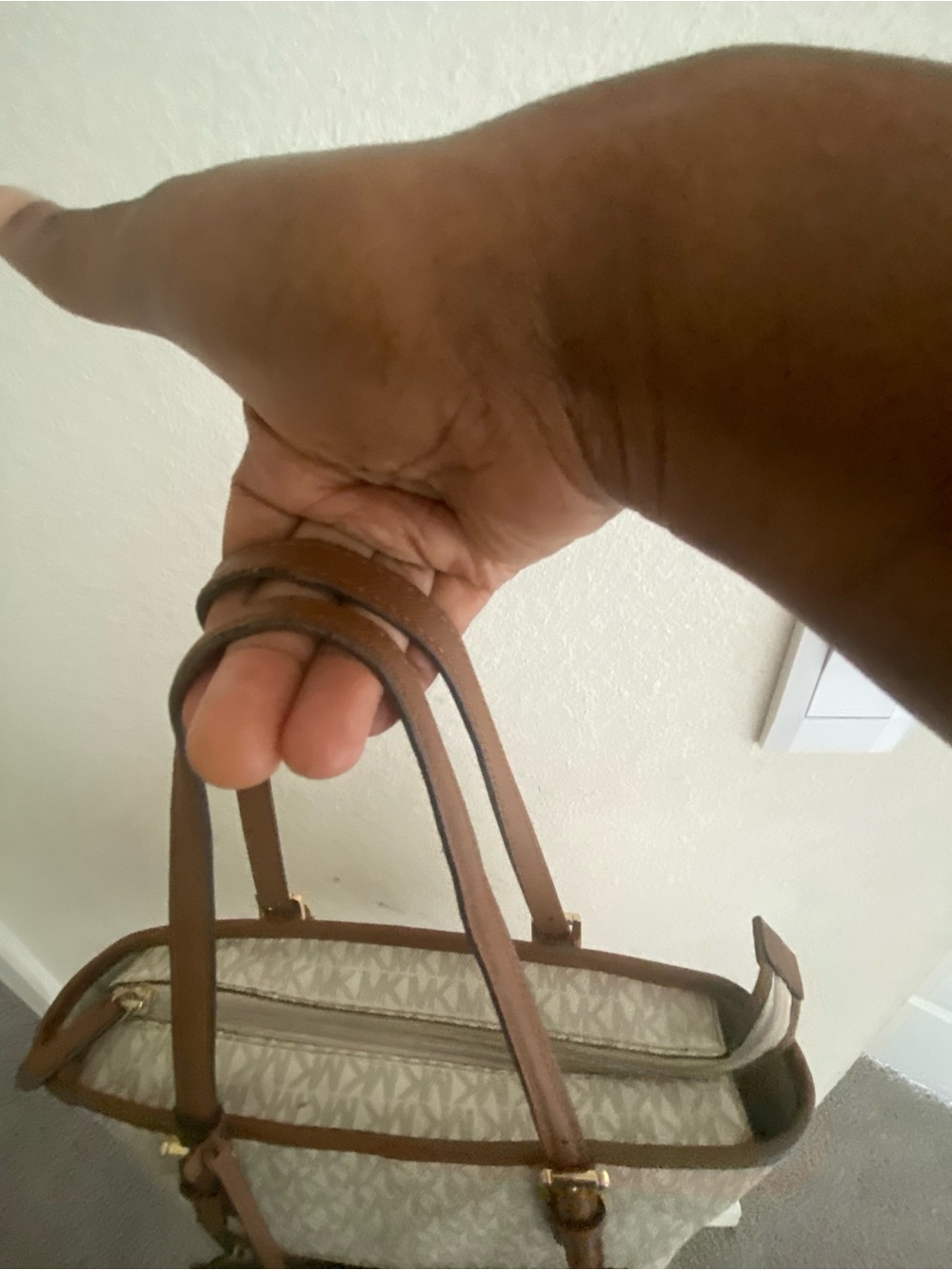Michael Kors Cream MK Monogram Tote with Brown Trim - Picture 4 of 4